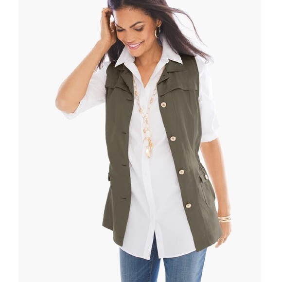 Chicos Olive Green Feminine Buttonup 